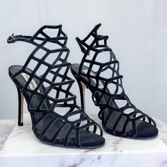 Steve Madden Sexy Slithur Black Nubuck Caged Heel - Picture 5 of 12